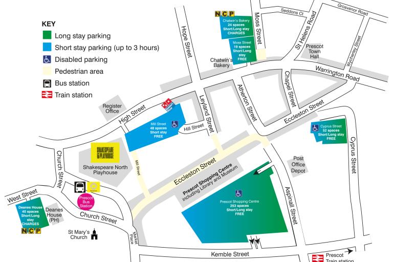 Parking map showing where to park in Prescot