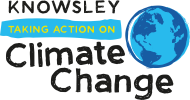 Taking action on Climate Change logo with blue planet earth graphic