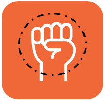 Graphic of a red square showing a white fist icon, circled to indicate a portion size