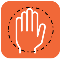 Graphic of a red square showing a white hand icon, circled to indicate a portion size