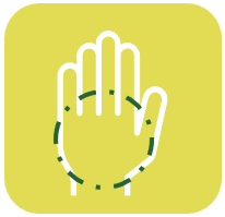 Graphic of a yellow square showing a hand icon, with palm circled to indicate a portion size