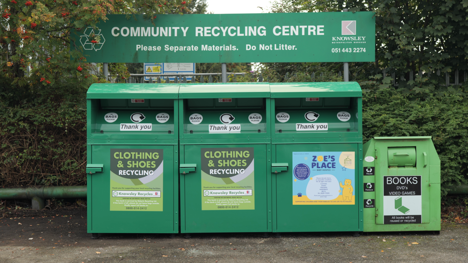 Photograph of textile recycling facility at Huyton Hey Road car park