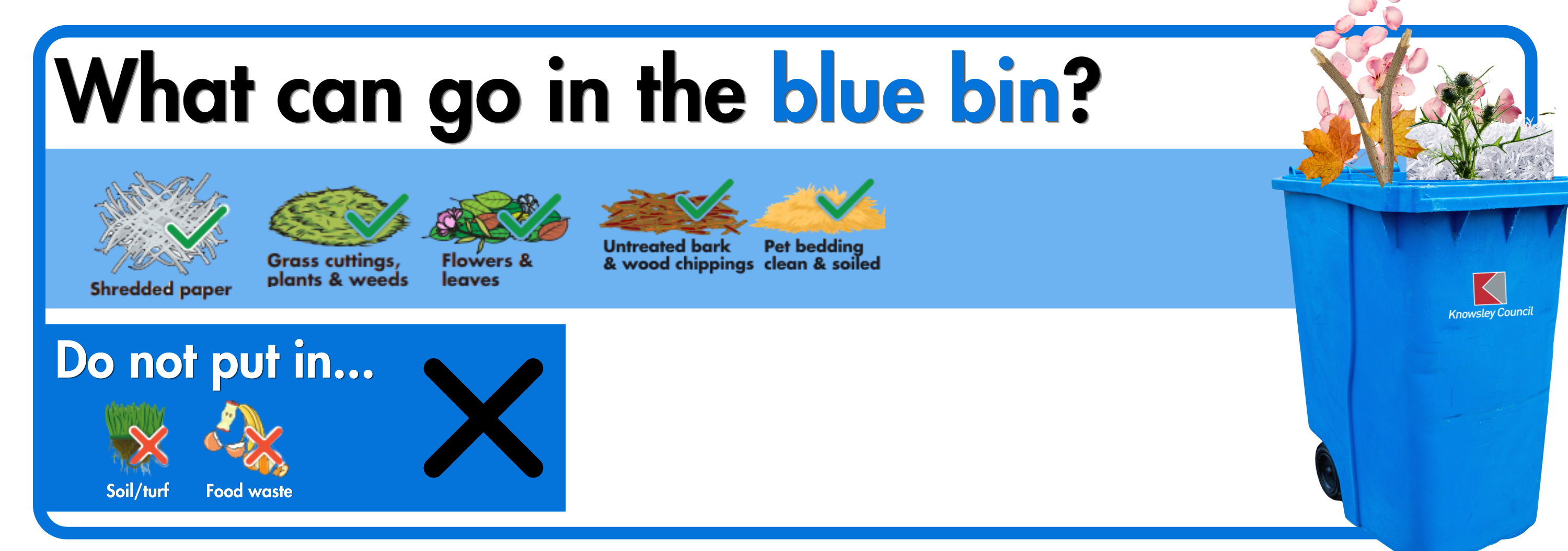 Graphic showing what waste items can be disposed of in your blue bin.