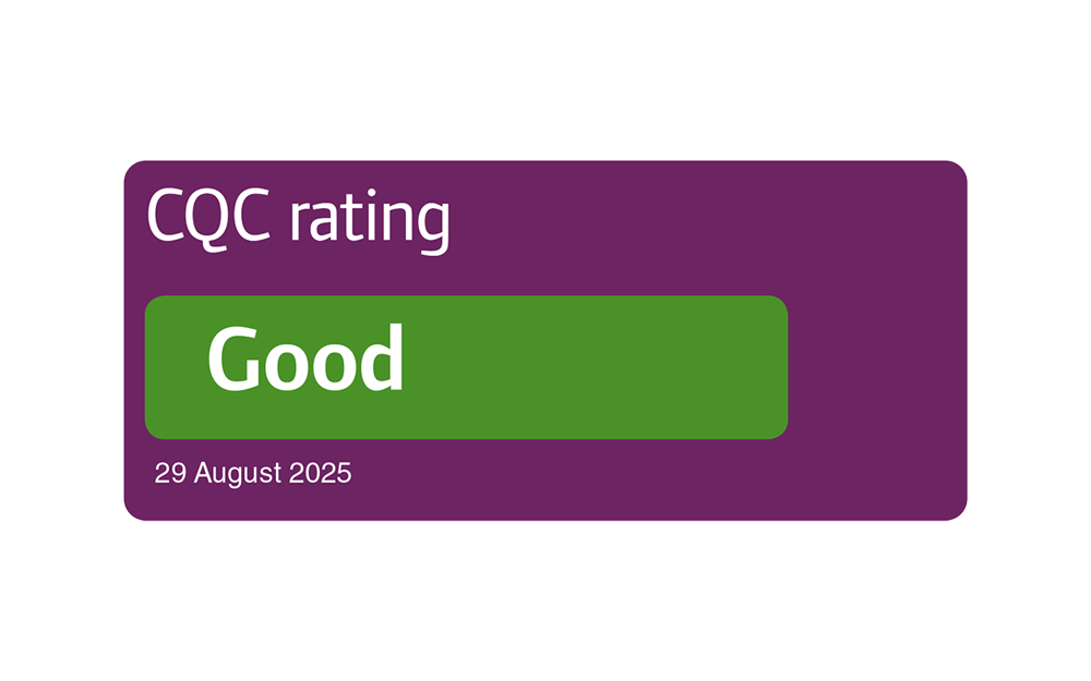 Care quality commission rating with purple and green background