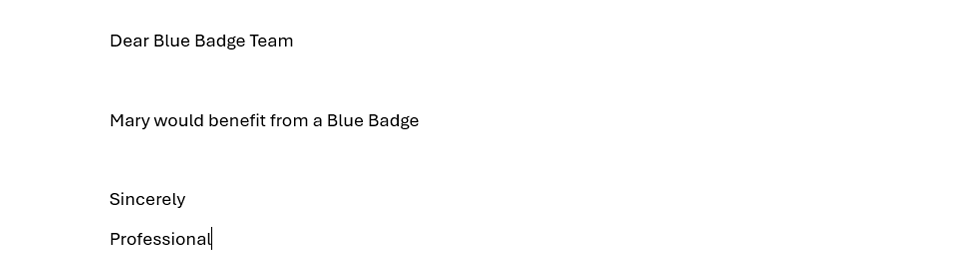 Example of unacceptable Blue Badge application evidence