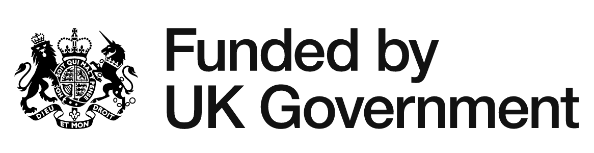 Logo with the text Funded by UK Government in black font against white background.