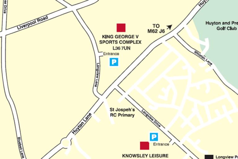 A map detailing the parking facilities for Knowsley Leisure and Culture Park.