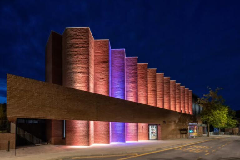 Shakespeare north playhouse at night.