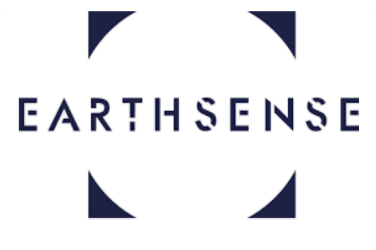 Graphic showing the text Earth Sense between four blue corners