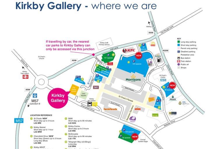 A map detailing the location of Kirkby Gallery and parking information.