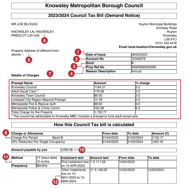 An example of a Council Tax bill print out